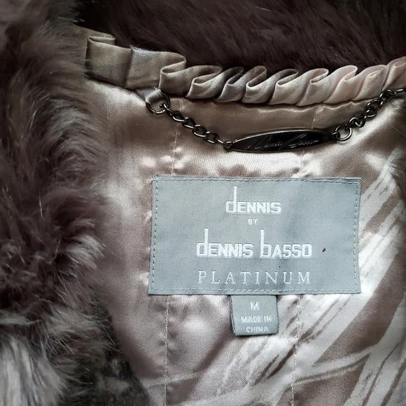 Dennis Basso Faux Fur jacket warm gray belted - Picture 4 of 5